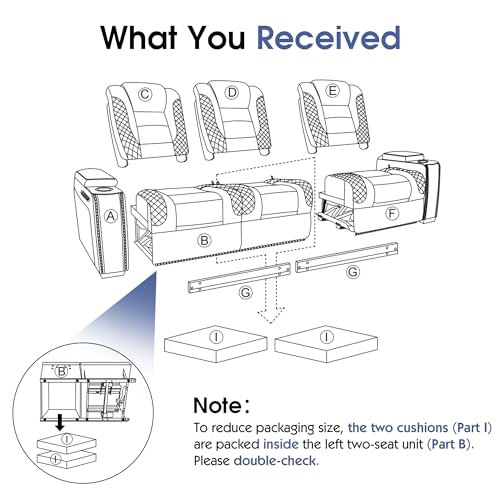 VanAcc Home Theater Seating, Power Movie Loveseat Recliner with USB & Wireless Charging, 3 Seats Leather Sofa Couch for Living Room Gaming, Electric Headrest, Tray Table, Ambient Lighting