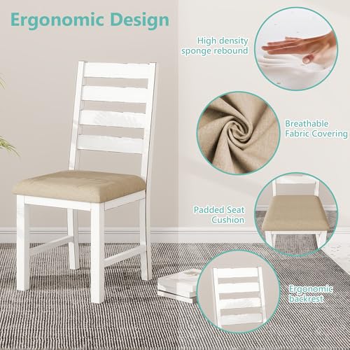 ROCSUMOO Farmhouse Dining Table Set for 6 Person, 59" Kitchen Table Set with 6 Upholstered Chairs, White Rectangular Dinner Room Table & Chairs Set Rustic Wood Stable (6 Chairs) ROCSUMOO