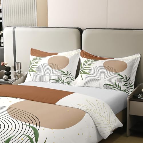 Erosebridal Boho Mid Century 100% Cotton Duvet Cover Full, Modern Bohemian Minimalist Bedding Set, Abstract Geometric Comforter Cover for Kids Adults, Retro Aesthetic Brown Circle Bedclothes Erosebridal