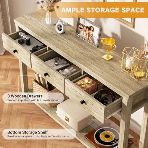 Homieasy Farmhouse Console Table with 3 Drawers, 47 Inch Wood Sofa Table with Storage Shelf for Living Room, Behind Couch, Entryway Table for Hallway, Living Room, or Foyer, Light Rustic Oak Homieasy
