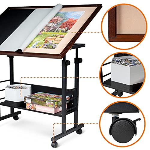 Becko US 1500 Piece Tilting Puzzle Table with Cover Mat & Legs, Jigsaw Puzzle Board with 5 Tilt Angle & Height Adjustment, Portable & Movable Tables with Storage for Adults, Enclosed with 4 Wheels Becko US