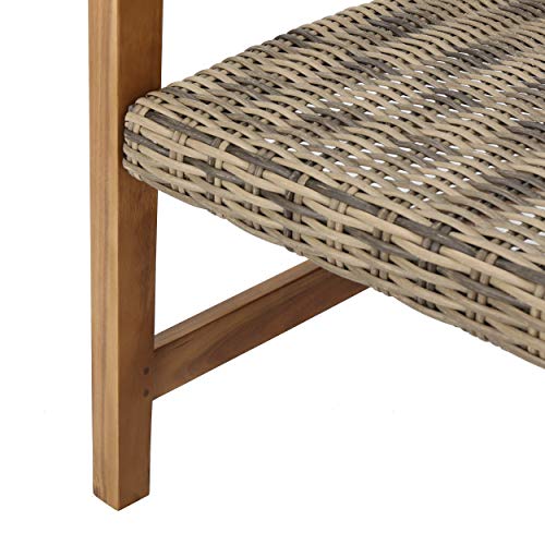 Christopher Knight Home Hampton Outdoor Mid-Century Wicker Club Chairs with Acacia Wood Frame, 2-Pcs Set, Natural Stained / Grey Christopher Knight Home