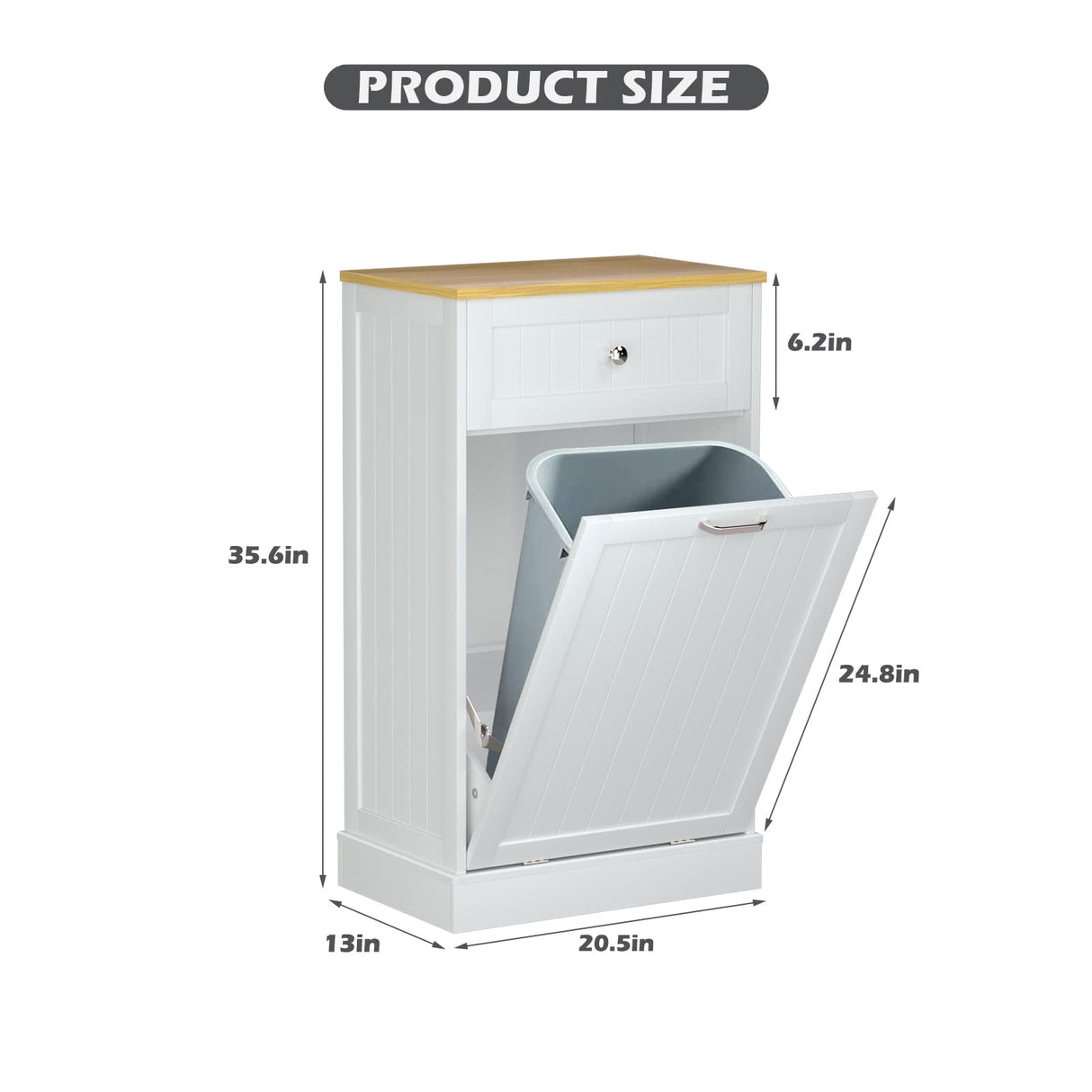 GAZHOME Tilt Out Trash Cabinet, Wooden Free Standing Trash Cabinet,Recycling Cabinet with Hideaway Drawer,10 Gallon Tilt Out Trash Cabinet Kitchen(White) GAZHOME