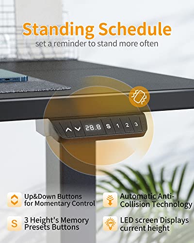CubiCubi Electric Standing Desk, 48 x 24 Inches Height Adjustable Sit Stand Desk, Ergonomic Home Office Computer Workstation, Black CubiCubi