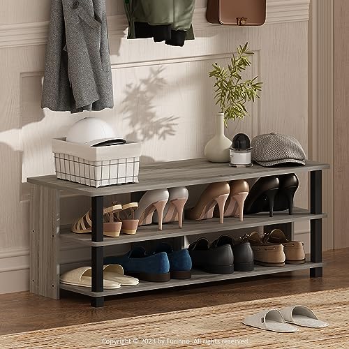 Furinno Sully 3-Tier Stand for TV Up to 48 Inch, French Oak Grey/Black Furinno