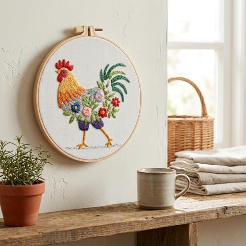 ZCXETP Rooster Beginners Embroidery Kits, Needlepoint Kits for Beginners, Embroidery Kit for Beginner, Cross Stitch Kit Suitable for Learning Basic Embroidery Techniques