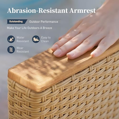 SUNSHINE VALLEY Small Patio Furniture Set, 3 Piece Wicker Outdoor Patio Conversation Set, Outside L-Shaped Sectional Sofa Couch with Chaise Lounge and Coffee Table for Porch Balcony Deck SUNSHINE VALLEY