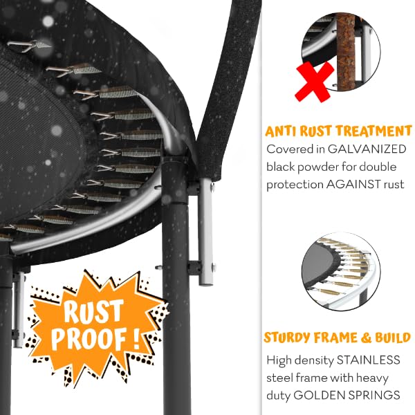 JUMPZYLLA Trampoline Outdoor 8FT 10FT 12FT 14FT 15FT 16FT with Enclosure and Ladder, ASTM Approved Recreational Trampolines for Kids and Adults, Anti-Rust Coated Frame JUMPZYLLA