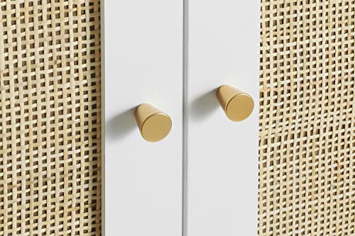 QEIUZON Wardrobe Closet, Rattan Freestanding Wardrobe Cabinet with Storage Cubes & Hanging Rod, Bedroom Armoire, 2-Doors-White QEIUZON