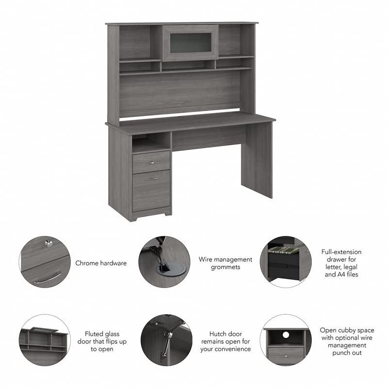 UrbanPro 60W Computer Desk with Hutch in Modern Gray - Engineered Wood UrbanPro