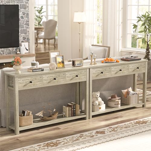 Homieasy Farmhouse Console Table with 3 Drawers, 47 Inch Wood Sofa Table with Storage Shelf for Living Room, Behind Couch, Entryway Table for Hallway, Living Room, or Foyer, Light Rustic Oak Homieasy