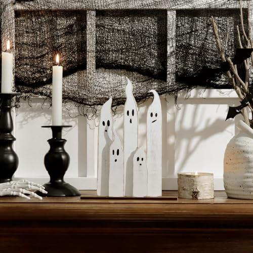 Halloween Table Decorations Indoor: Farmhouse Halloween Cute Ghost Decorations, Slender White Ghosts Wood Plank Signs Set, Rustic Tiered Tray Decor Wooden Ghost Desk Office Decor for Home Kids Treory