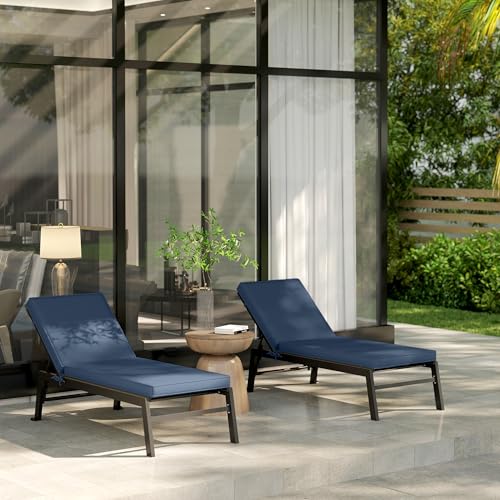 Outsunny Chaise Lounge Cushions Outdoor Set of 2, Fade Resistant, 72 x 21 x 3 in Sun Lounger Replacement Cushions, Patio Lounge Chair Pads with Removable Cover for Pool, Beach, Deck, Lawn, Blue