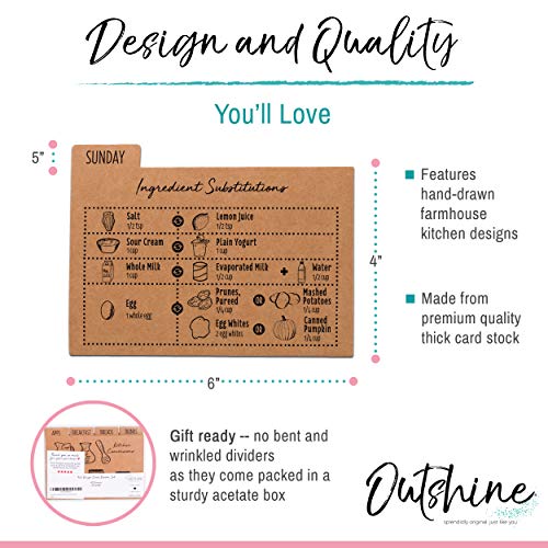 OUTSHINE Premium Kraft Recipe Cards Dividers 4x6 with Tabs (Set of 24) | Recipe Box Dividers Made of Thick Cardstock | Includes 28 Adhesive Labels and Printed Cooking Tips | Best Kitchen Gift OUTSHINE