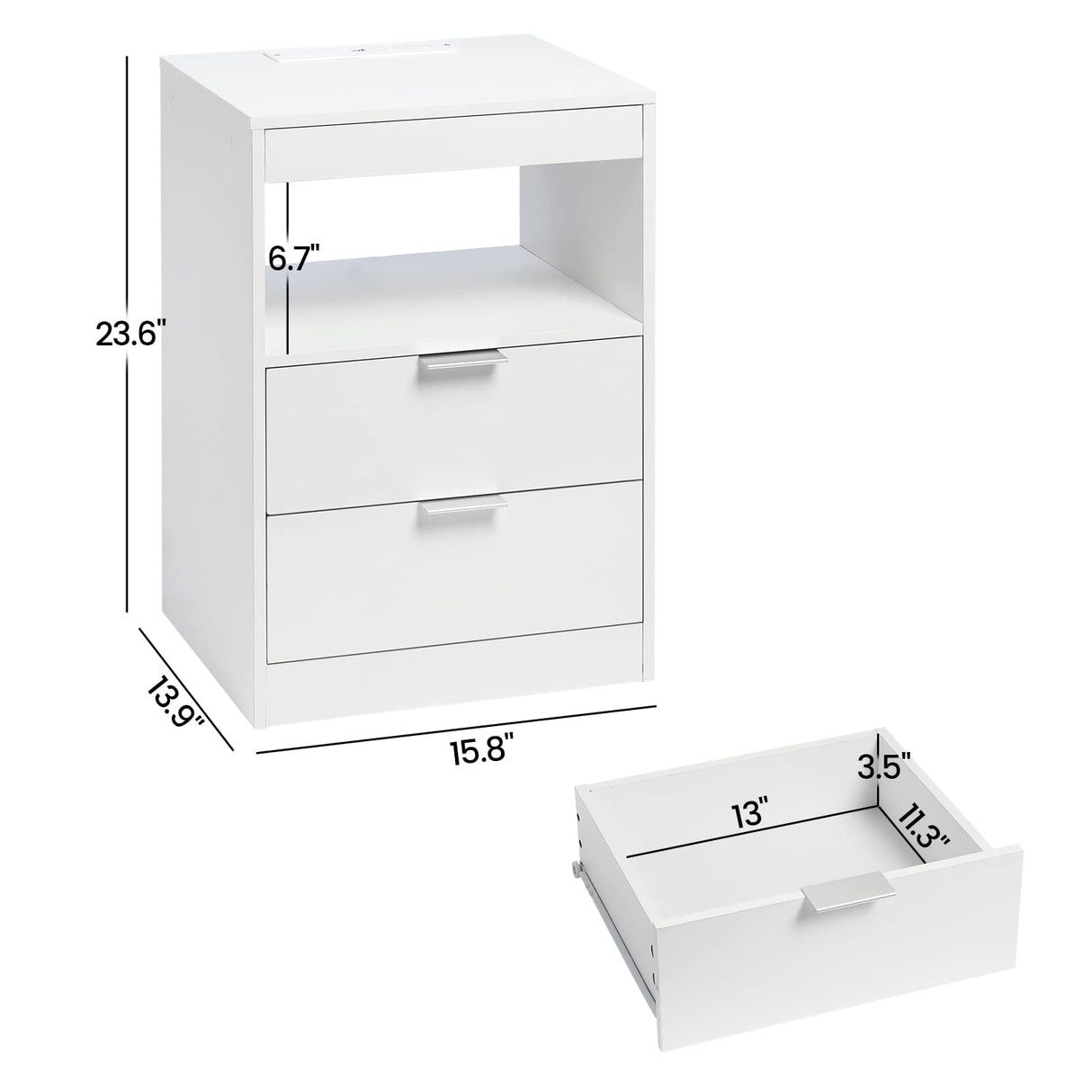 ADORNEVE LED Nightstands Set of 2, Night stand with Wireless Charging Station and LED Lights, White Nightstand with Pull-Out Shelf & Drawers, Modern Bedside Table End Side Table for Bedrooms ADORNEVE