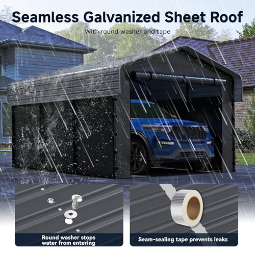 10x15FT Heavy Duty Metal Carport, Outdoor Carport Canopy with Galvanized Steel Roof and Reinforced Base,Removable Sidewalls & Door, Garage Shelter Shade for Cars,Trucks, Boats, Gray Real Relax