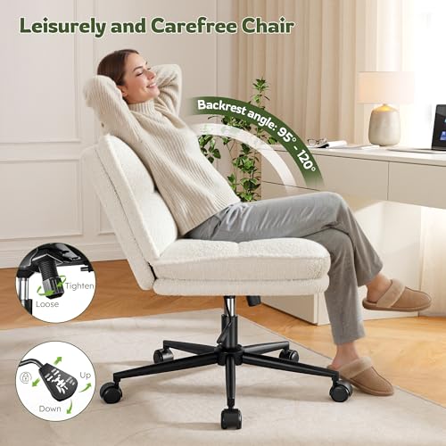 DurayLoly Criss Cross Chair with Wheels, 7" Extra Thick Ergonomic Cross Legged Office Chair, Height Adjustable Swivel Design for Home Office, Study & Vanity,White DurayLoly