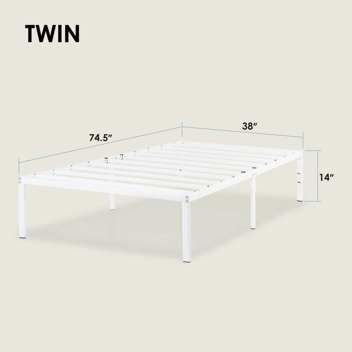 Best Price Mattress 14 Inch Metal Platform Bed Frame, Heavy Duty Steel Slats, White, Twin Best Price Mattress