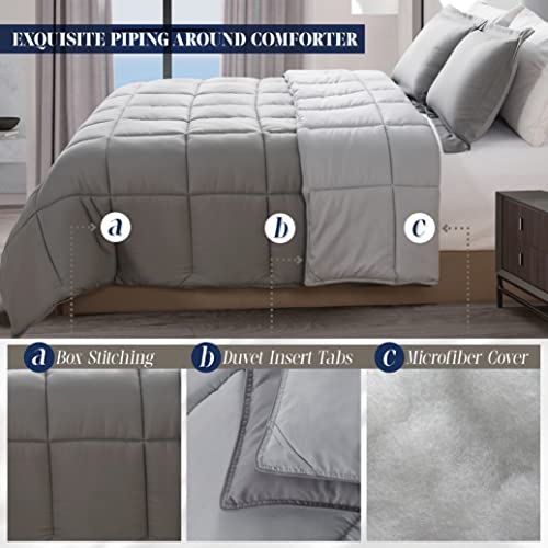 Elegant Comfort 3-Piece Reversible Comforter Set, All Season Cozy, Soft Down Alternative, Quilted - Box Stitched - Duvet Insert with 4 Corner Tabs, Comforter with Shams, Twin XL, Gray/Silver Elegant Comfort