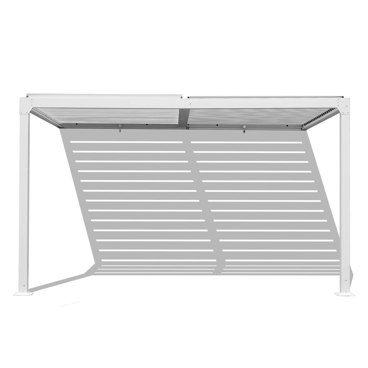 BPS 13 x 10 ft. Outdoor Aluminum Wall Mounted Louvered Pergola Waterproof Gazebo Sun Shade Shelter with 2 Adjustable Rainproof Panels for Patio, Garden, Backyard Lawn & Garden - White BPS