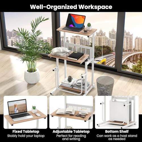 Tangkula Small Standing Desk, Height Adjustable Teacher Podium Stand, Compact Standing Table Lectern Podium, Laptop Desk with Footrest, Suitable for Sitting or Standing Tangkula