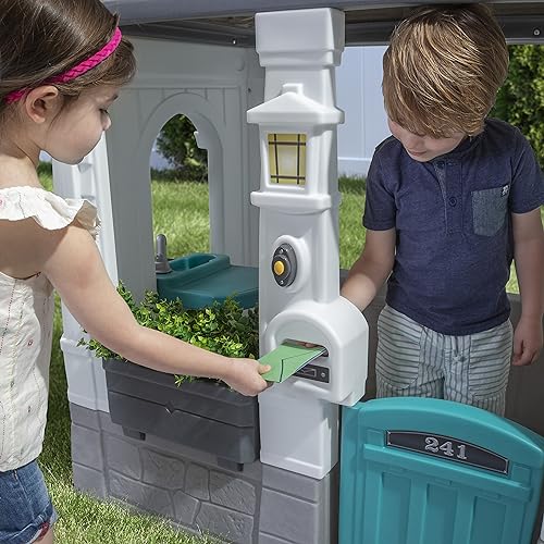 Step2 Neat & Tidy Cottage Kids Playhouse, Indoor and Outdoor Playset, Interactive Sounds, Toddlers 1.5+ Years Old, Easy to Assemble Backyard Discovery Playhouse, Grey Step2