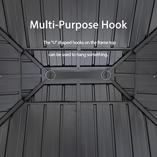 PURPLE LEAF 10' X 12' Outdoor Hardtop Gazebo for Patio Galvanized Steel Double Roof Permanent Canopy Teak Finish Coated Aluminum Frame Pavilion Gazebo with Netting PURPLE LEAF