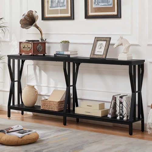 HOMISSUE Sofa Console Table, 70.9" Extra Long Sofa Table with 2-Tier Storage, Industrial Narrow Console Tables Behind Couch, Hallway Table for Entryway, Living Room, Black HOMISSUE