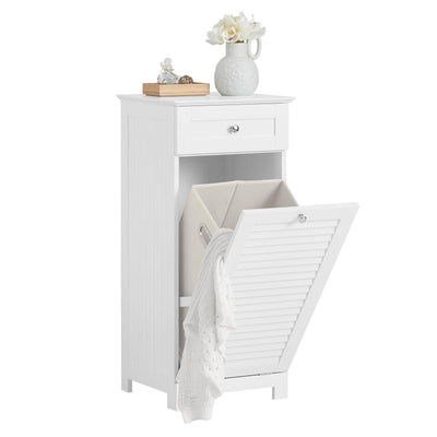 SoBuy Bathroom Laundry Cabinet Tilt-Out Hamper Unit Hidden Basket Organizer with Sliding Drawer Freestanding Narrow Sorter, White BZR73-W