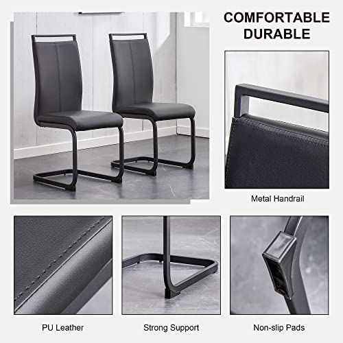 Ebullient Glass Dining Table Set for 6, Modern Dining Table Set for 6, Tempered Glass Tabletop with Black MDF Trapezoid Legs, Rectangle Kitchen Table with 6 Faux Leather Chairs for Home, Apartment Ebullient