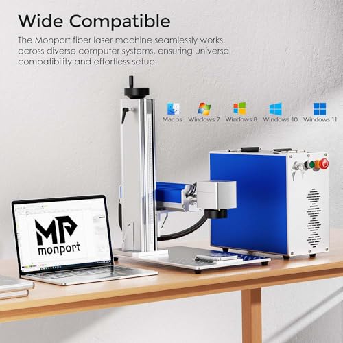 Monport 30W Fiber Laser Engraver with 3D & Deep Engraving, 5.9" x 5.9" Work Area, 10000mm/s 360°Laser Marking Etching Machine for Metal, Silver, Stainless Steel, Gold with Rotary Axis & Lightburn Monport