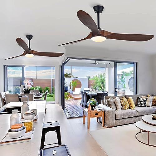 70 inch Large Ceiling Fan with Lights, Outdoor Ceiling Fan for Patio Waterproof, 3 Blades Propeller Wood Ceiling fan with lights, Reversible Quiet DC Motor for Exterior House Porch Farmhouse Gazebo AUNLPB