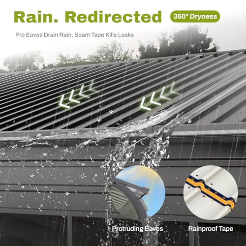 12’x20’x8.7’ Metal Carport, Heavy-Duty Steel Frame Car Shelter with Galvanized Steel Roof, All-Weather Carport Garage with Enhanced Base for Pickup, Boat, Car and Tractors LINKHOO