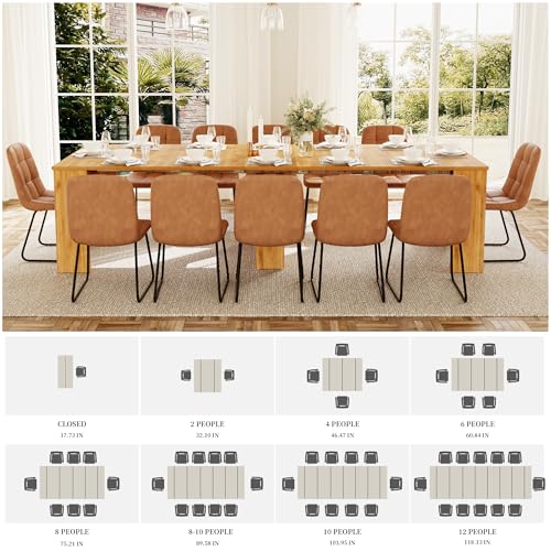 HIPIHOM 17.7"-118" Extendable Dining Table for 2-12 People, Extension Table with Extension Leaves Holder, Space-Saving Extra Long Folding Dining Table for Meeting, Dining Room(Oak Table Only) HIPIHOM