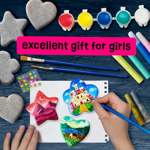 Heart, Flower & Star-Shaped Rocks - Glow in The Dark Rock Painting Kit for Kids - Arts & Crafts for Kids Ages 6-12 – Unique Girl Gift Kits Art Toys Birthday Gifts for 6 7 8 9 10 11 12 Year Old Girls THE SCHOLAR ANT