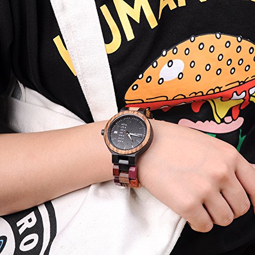 BOBO BIRD Women Wood Watches Colorful Wood WristWatches Week & Date Display Multifunction Handmade Quartz Watch Sport Chronograph Unique Wristwatch BOBO BIRD