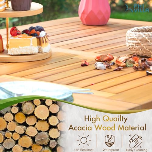 PHI VILLA 9 Pieces Acacia Wood Patio Dining Set for 8, Expandable Teak Dining Table & Wooden Chairs with Cushions, Farmhouse Dining Furniture Set for Outdoor Deck, Yard, Porch PHI VILLA
