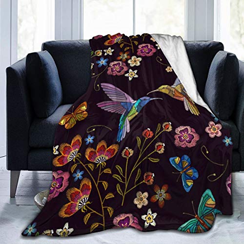 Abucaky Hummingbird Bird Fleece Throw Blanket Ultra Soft Cozy Blooming Flowers Decorative Flannel Blanket All Season for Home Couch Bed Chair Travel 60x50in Abucaky