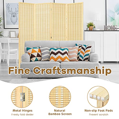 Giantex Bamboo Room Divider, 6 Ft Tall Freestanding Folding Privacy Screen, Wooden Room Separators Divider Wall, Portable Partition Boho 4 Panel Room Dividers for Home Office Bedroom Apartment Studio Giantex