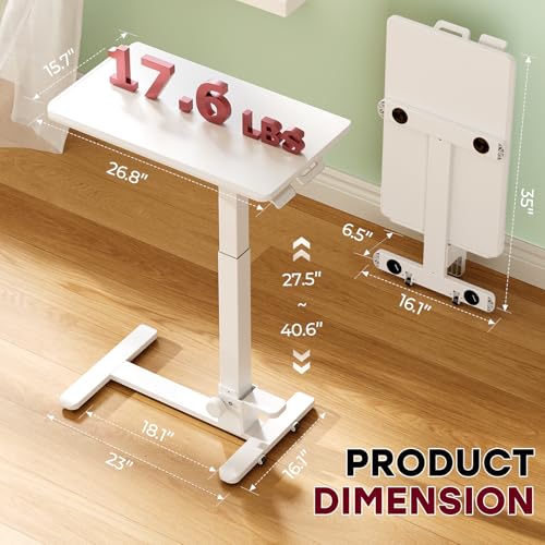 JYLH JOYSEEKER Foldable Mobile Standing Desk, 27 Inch Small Rolling Laptop Cart Height Adjustment, 90° Tiltable Bedside Table, No Assembly Needed Portable Computer Workstation, White JYLH JOYSEEKER