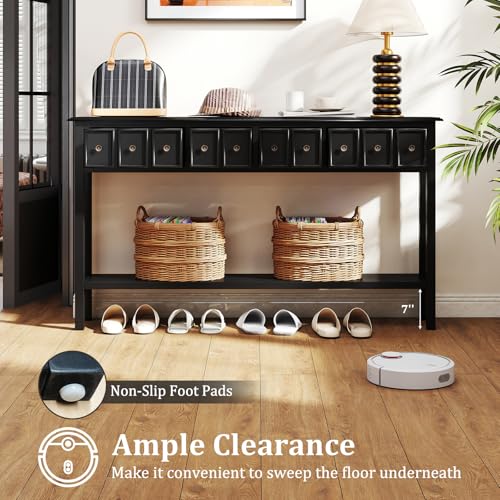 Giantex 60" Entryway Table, Long Narrow Console Table with 4 Drawers and Open Storage Shelf, Modern Slim Entry Tables, Farmhouse Wooden Sofa Tables with Anti-Tip Kit for Living Room, Hallway (Black) Giantex