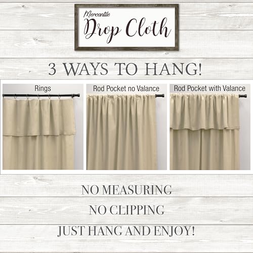Mercantile Drop Cloth Curtain Panel, Light Filtering Ring & Tab Top with Attached Valance, 84 in Long x 50 in Wide, Farmhouse Single Window Panel, Bedroom, Living Room & Dining Room, Off White Mercantile