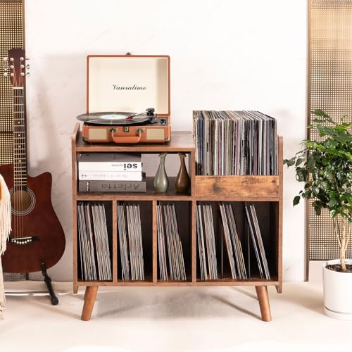 UODERS Record Player Stand, Large Record Player Table Cabinet with Open Vinyl Storage and Display Shelf Holds up to 350 Albums, Mid Century Wood Turntable for Living Room, Bedroom (Brown) UODERS