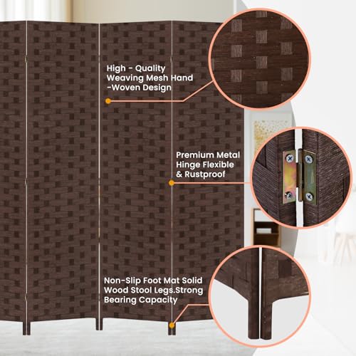 RROCOSIA 4 Panel Room Divider, Privacy Screen Mesh Hand-Woven Design Folding Partition Room Dividers Portable & Easy to Store for Living Room, Bedroom, Hotel & Restaurant (Brown) RROCOSIA
