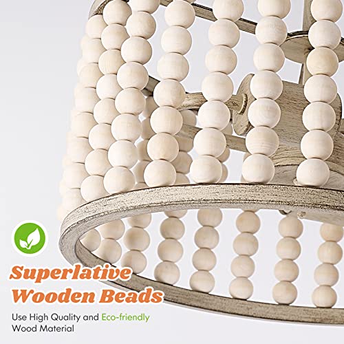 Wood Beaded Chandelier - Farmhouse Boho Light Fixture, Rustic Semi Flush Mount Ceiling Light, Oak 2 Lights Nursery Light Fixture for Hallway Foyer Bedroom Kitchen Island Living Room, E26 Base Frelii