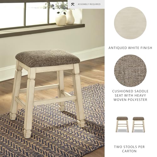 Signature Design by Ashley Bolanburg Farmhouse 24" Counter Height Upholstered Barstool, 2 Count, Whitewash Signature Design by Ashley