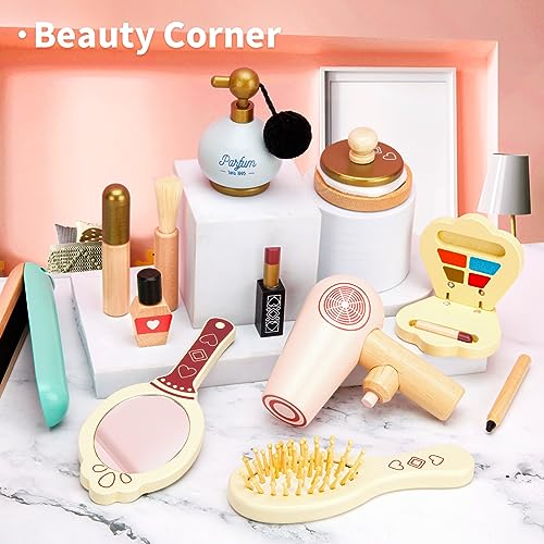 HEELWIRE Wooden Makeup Toy Set for Kids, Girls Imaginative Pretend Beauty Makeup Set Toys, Great Gift for Girls Ages 3+. HEELWIRE