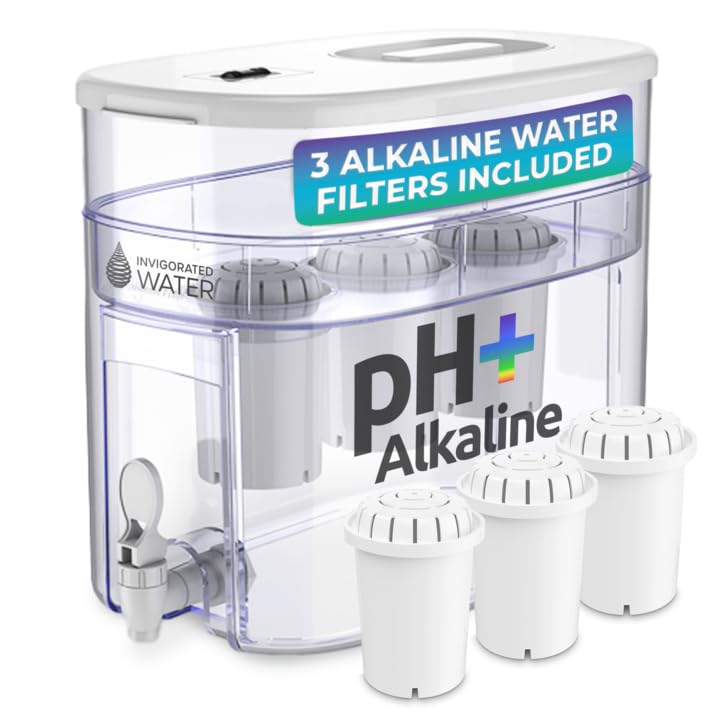 Invigorated Alkaline Water Machine - Countertop Filter Dispenser for Home/Office - 300 Gallon Capacity - 3 pH001 Filters - 3.3 gal Invigorated Water