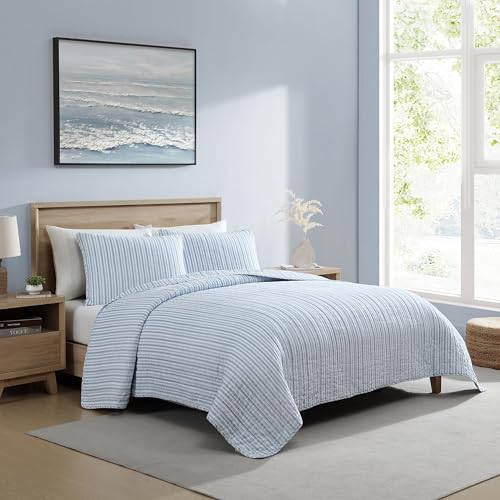 Nautica - Twin Quilt Set, Reversible Cotton Bedding with Matching Sham, Casual Home Decor for All Seasons (Coleridge Stripe Light Blue, Twin) Nautica