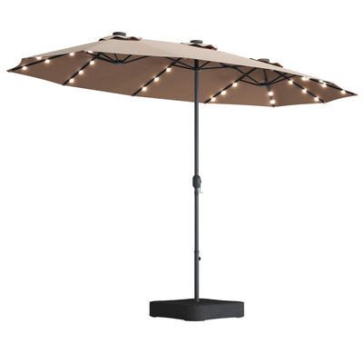Tangkula 15 Ft Solar LED Patio Double-Sided Umbrella with Base, Outdoor Twin Umbrella, Extra Large Umbrella w/ 36 Solar Powered Lights & Crank System for Garden, Deck, Poolside, Patio (Tan)